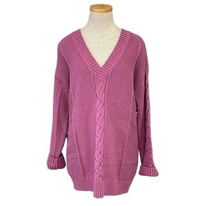 GAP Sweater Women's S Small Purple Cable Knit Pullover V-Neck
